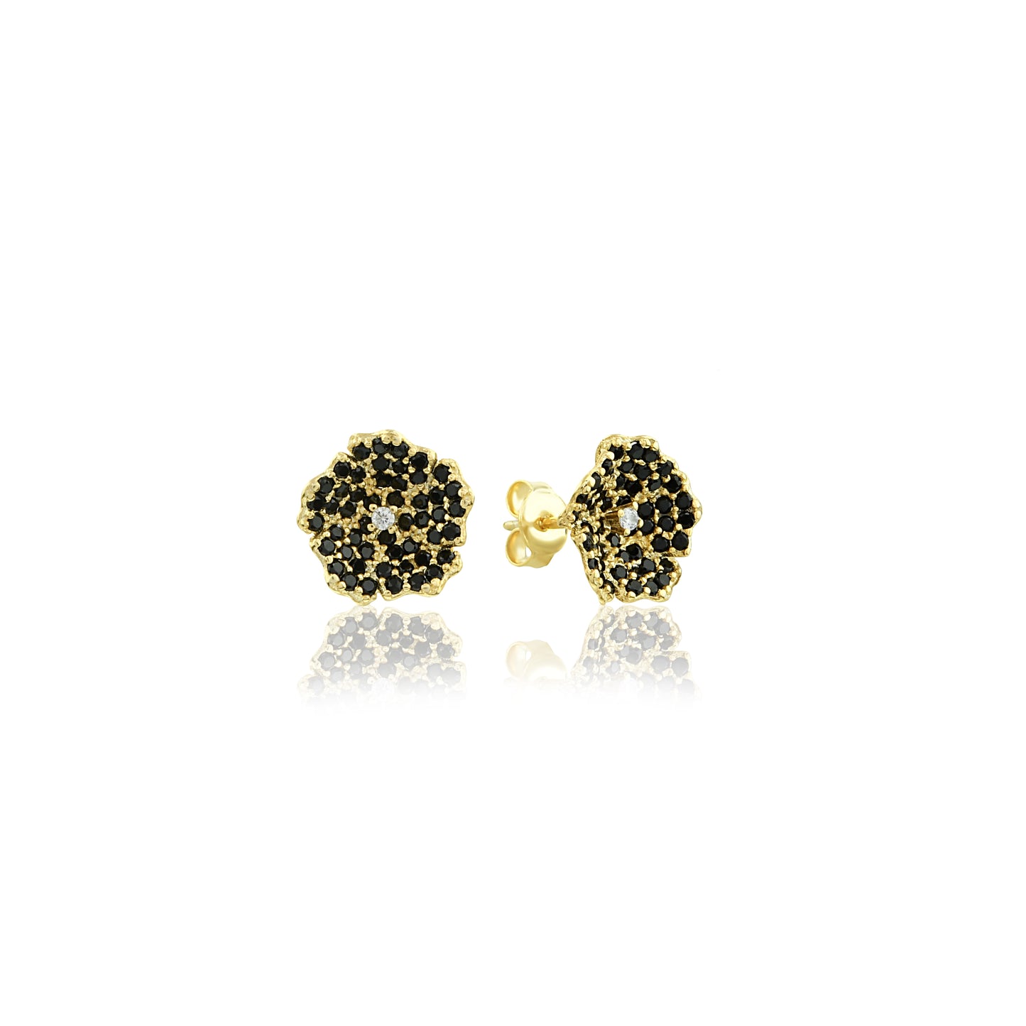 Enchanting Zircon Flower Earrings - Botanical Studs with Gold Plating