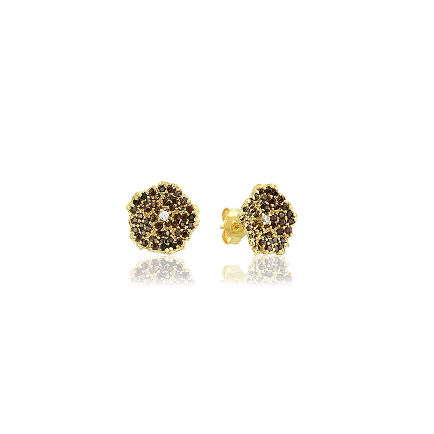 Enchanting Zircon Flower Earrings - Botanical Studs with Gold Plating