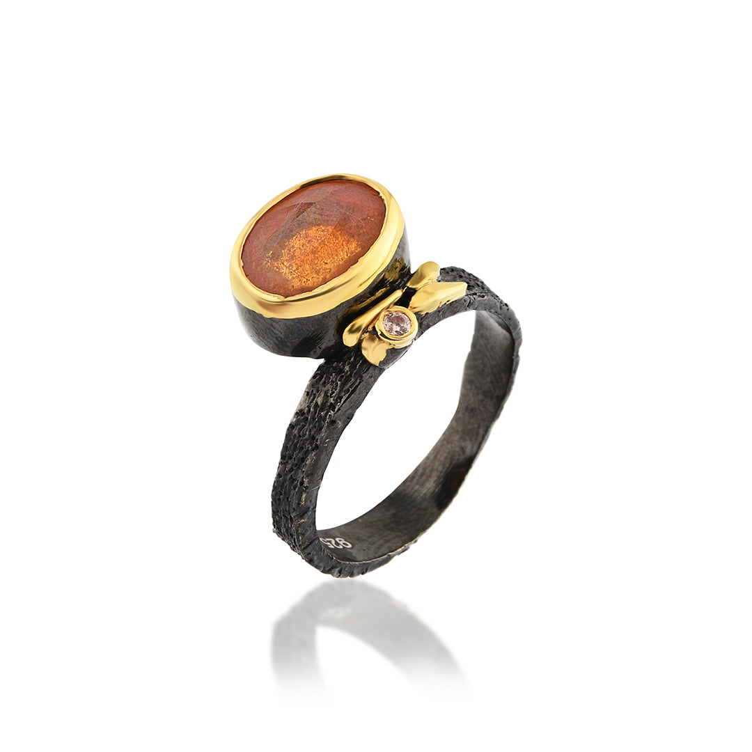 Yellow Sapphire Ring with Zircon Stone