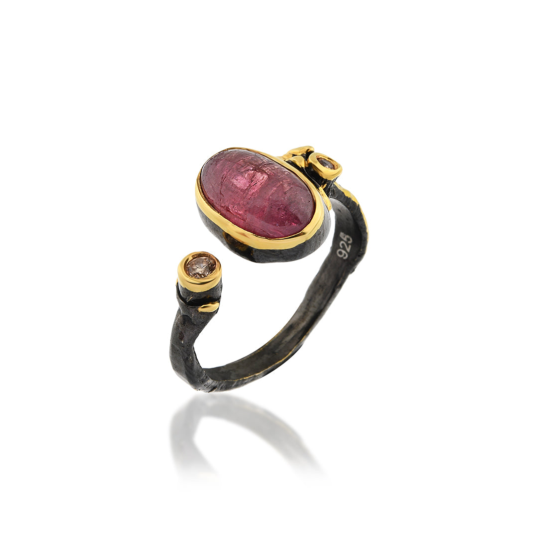 Adjustable Tourmaline Ring with Zircon Stone