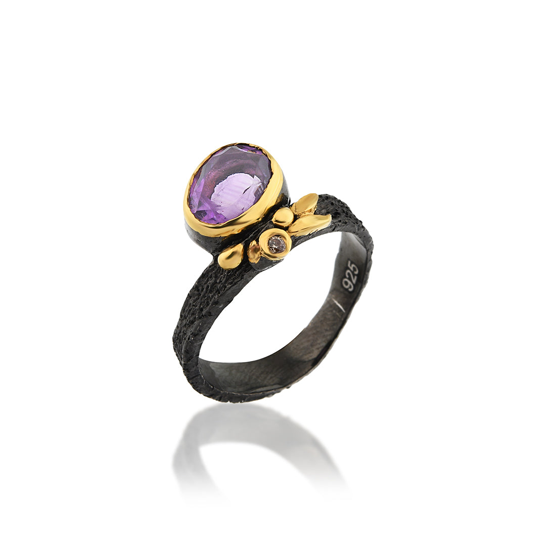 Amethyst Ring wih mini Leafs