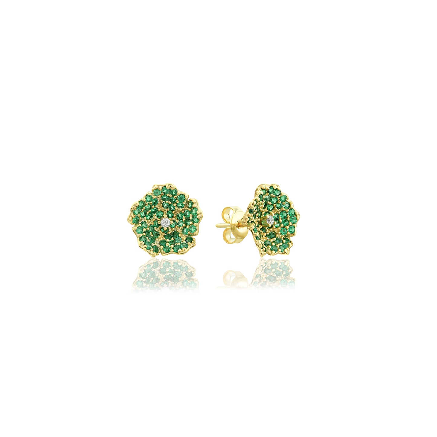Enchanting Zircon Flower Earrings - Botanical Studs with Gold Plating