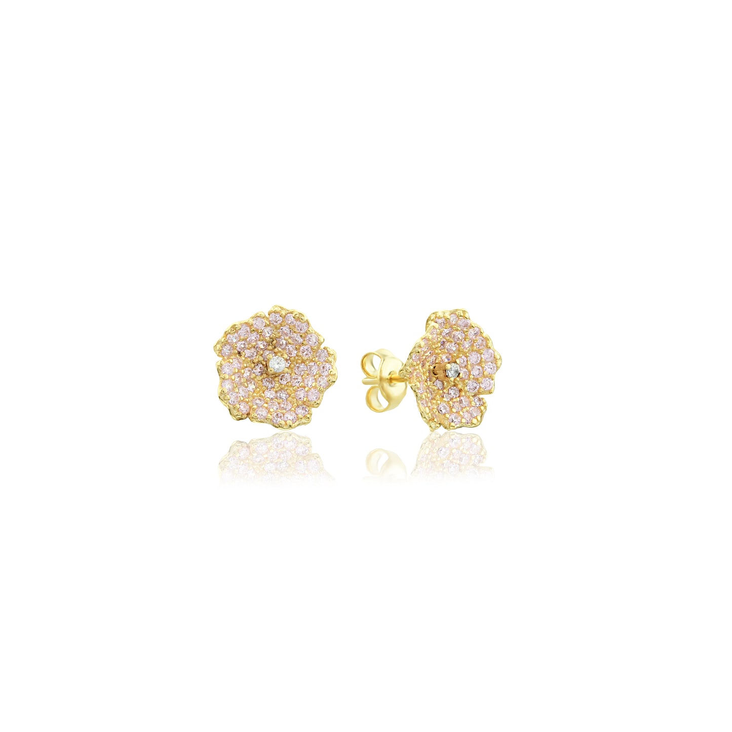 Enchanting Zircon Flower Earrings - Botanical Studs with Gold Plating