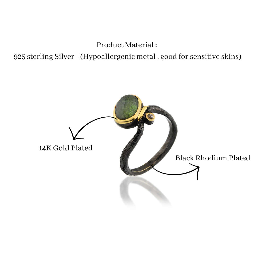 Green Tourmaline Ring with Small Zircon