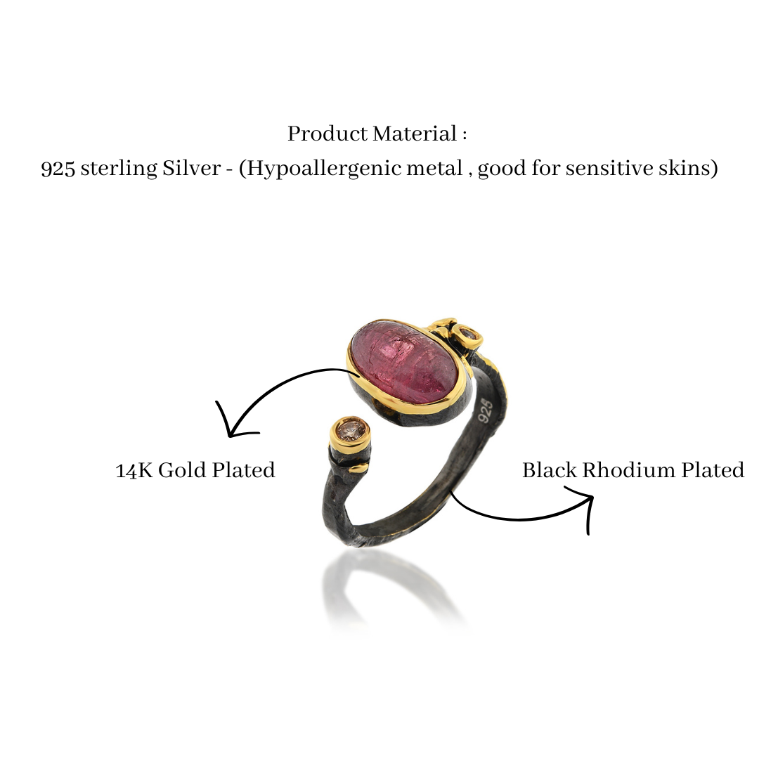 Adjustable Tourmaline Ring with Zircon Stone