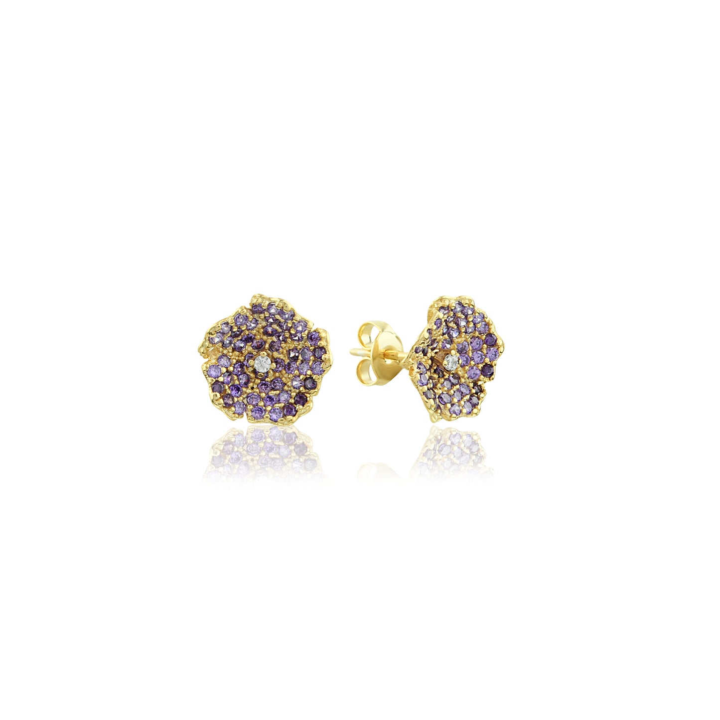 Enchanting Zircon Flower Earrings - Botanical Studs with Gold Plating