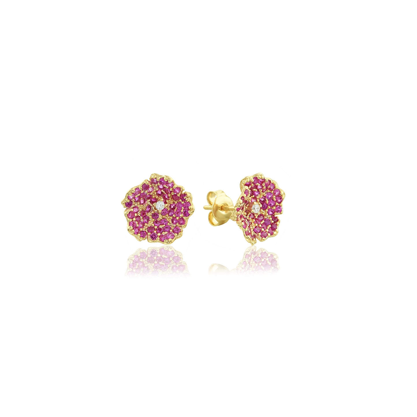 Enchanting Zircon Flower Earrings - Botanical Studs with Gold Plating