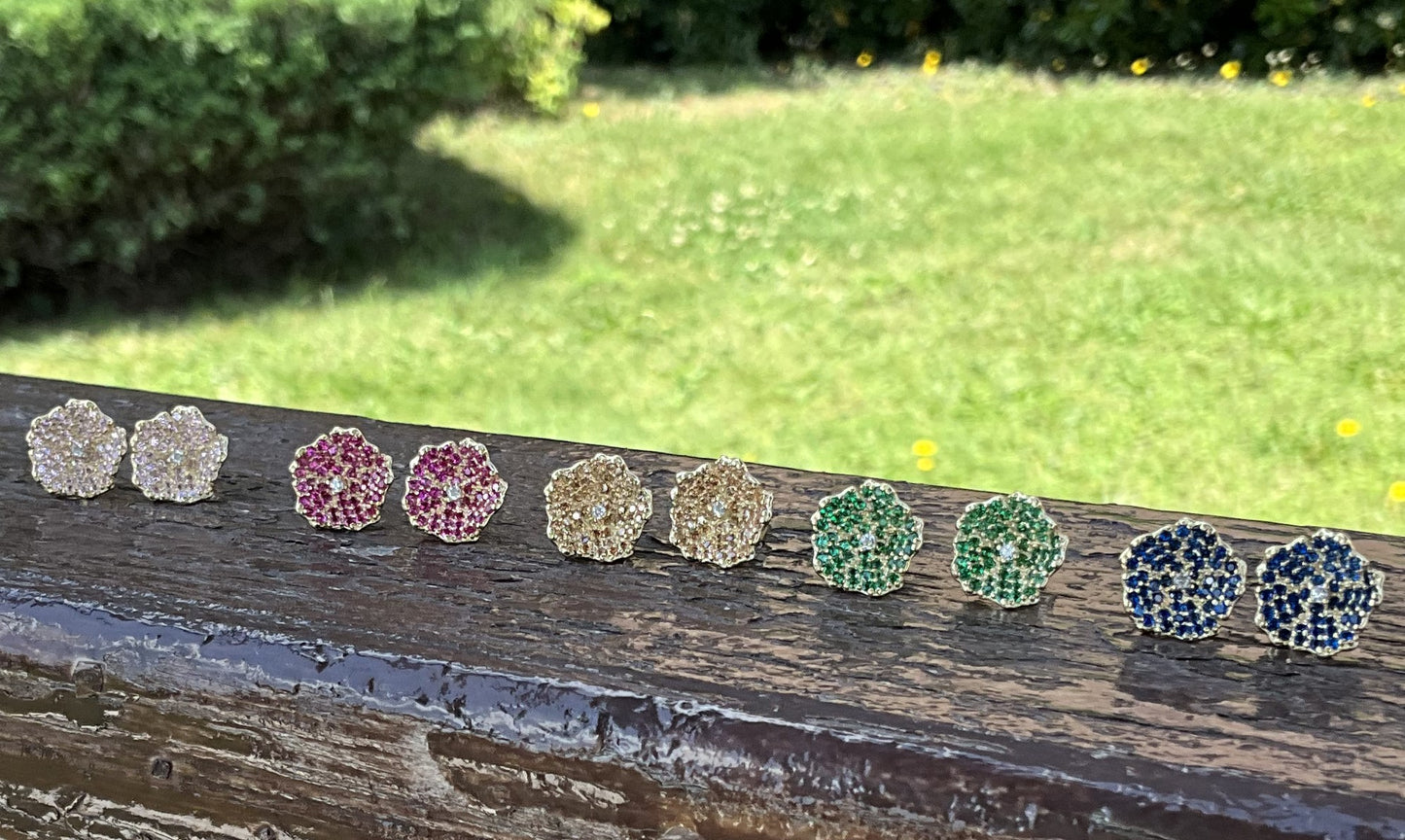 Enchanting Zircon Flower Earrings - Botanical Studs with Gold Plating
