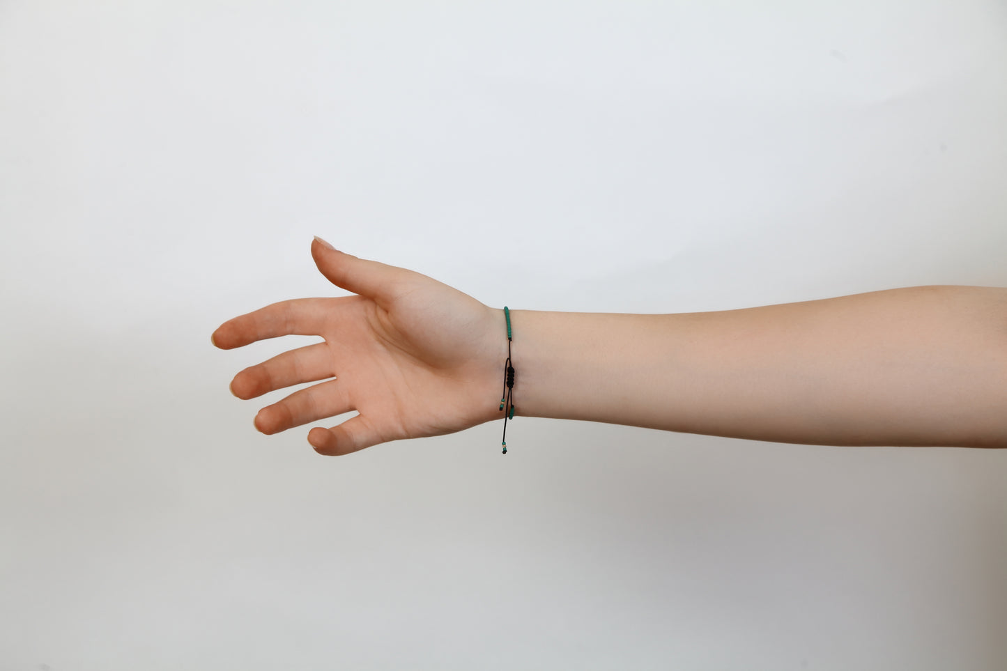 Green String Bracelet with 14K Solid Gold Balls
