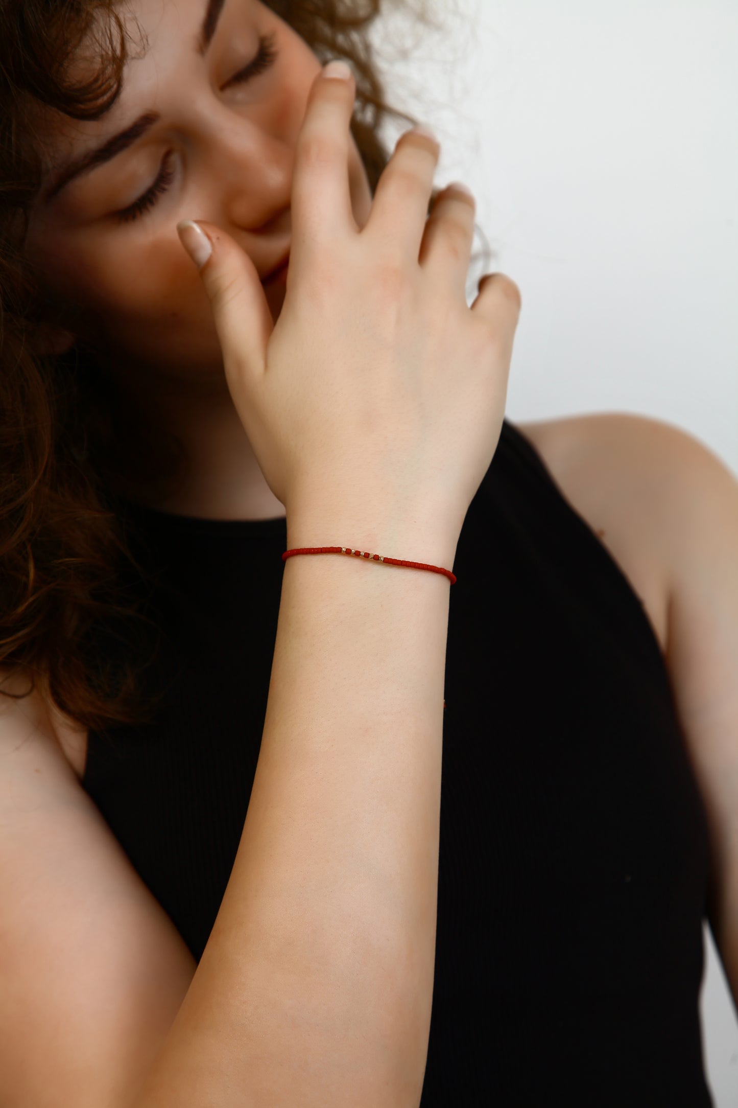 Red String Bracelet with 14K Solid Gold Balls