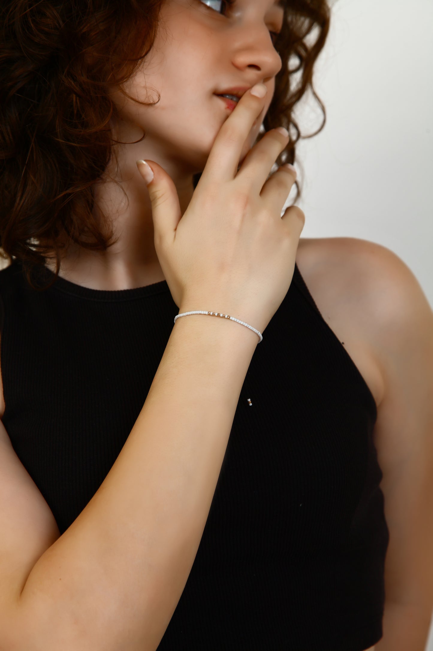 White String Bracelet with 14K Solid Gold Balls
