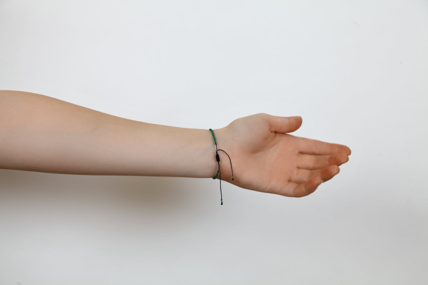 Green String Bracelet with 14K Solid Gold Balls