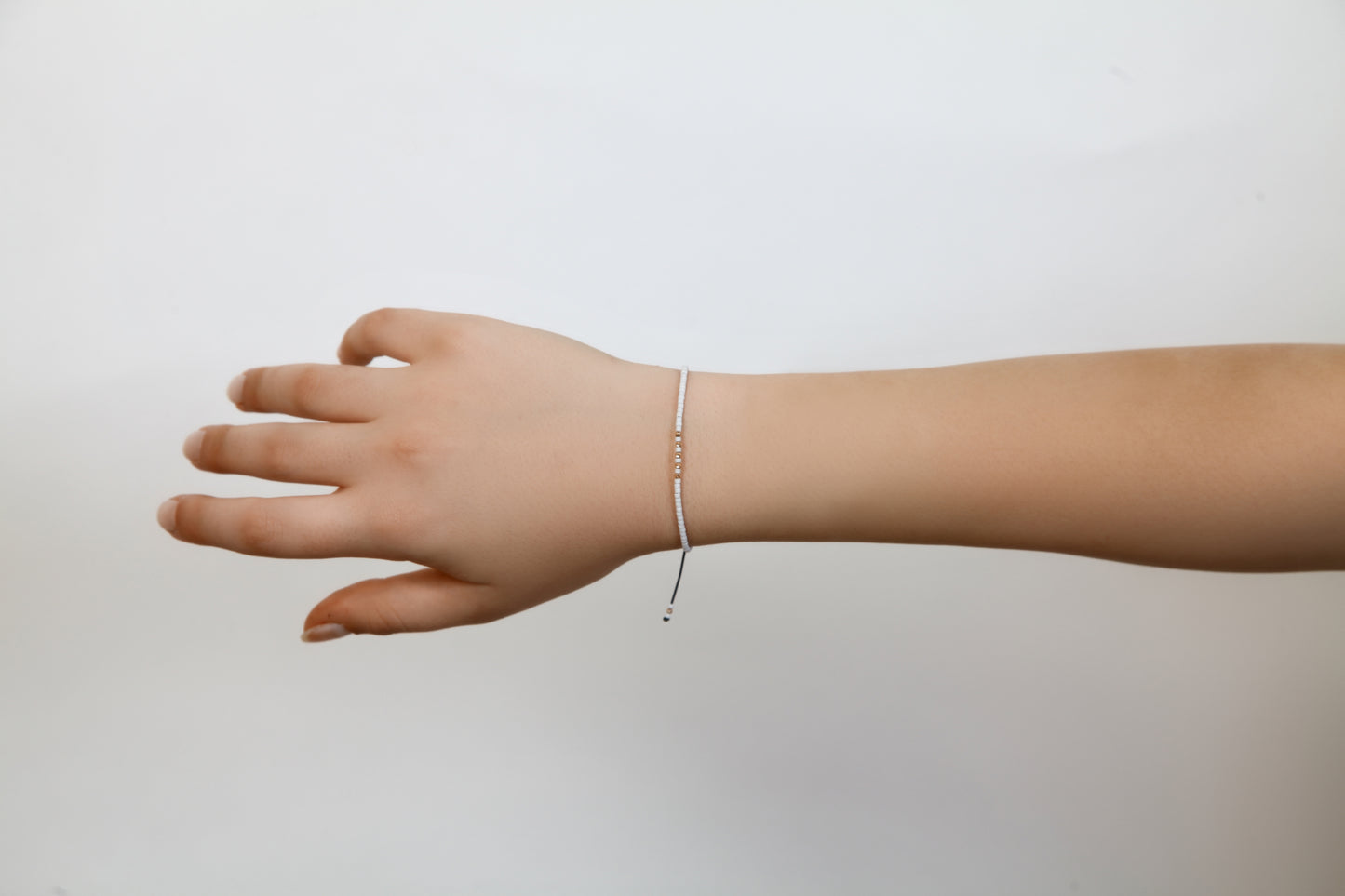 White String Bracelet with 14K Solid Gold Balls