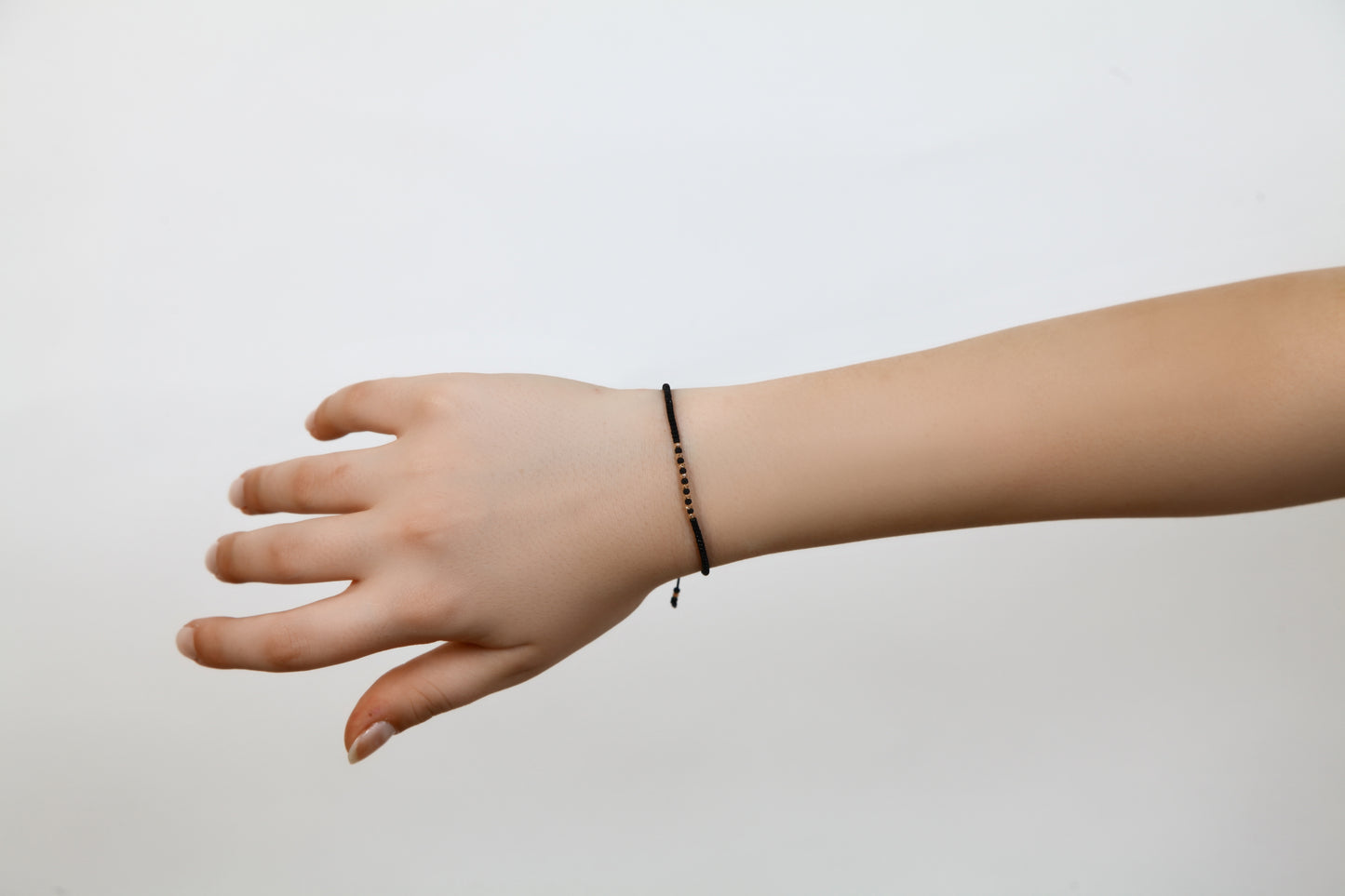 Black String Bracelet with 14K Solid Gold Balls