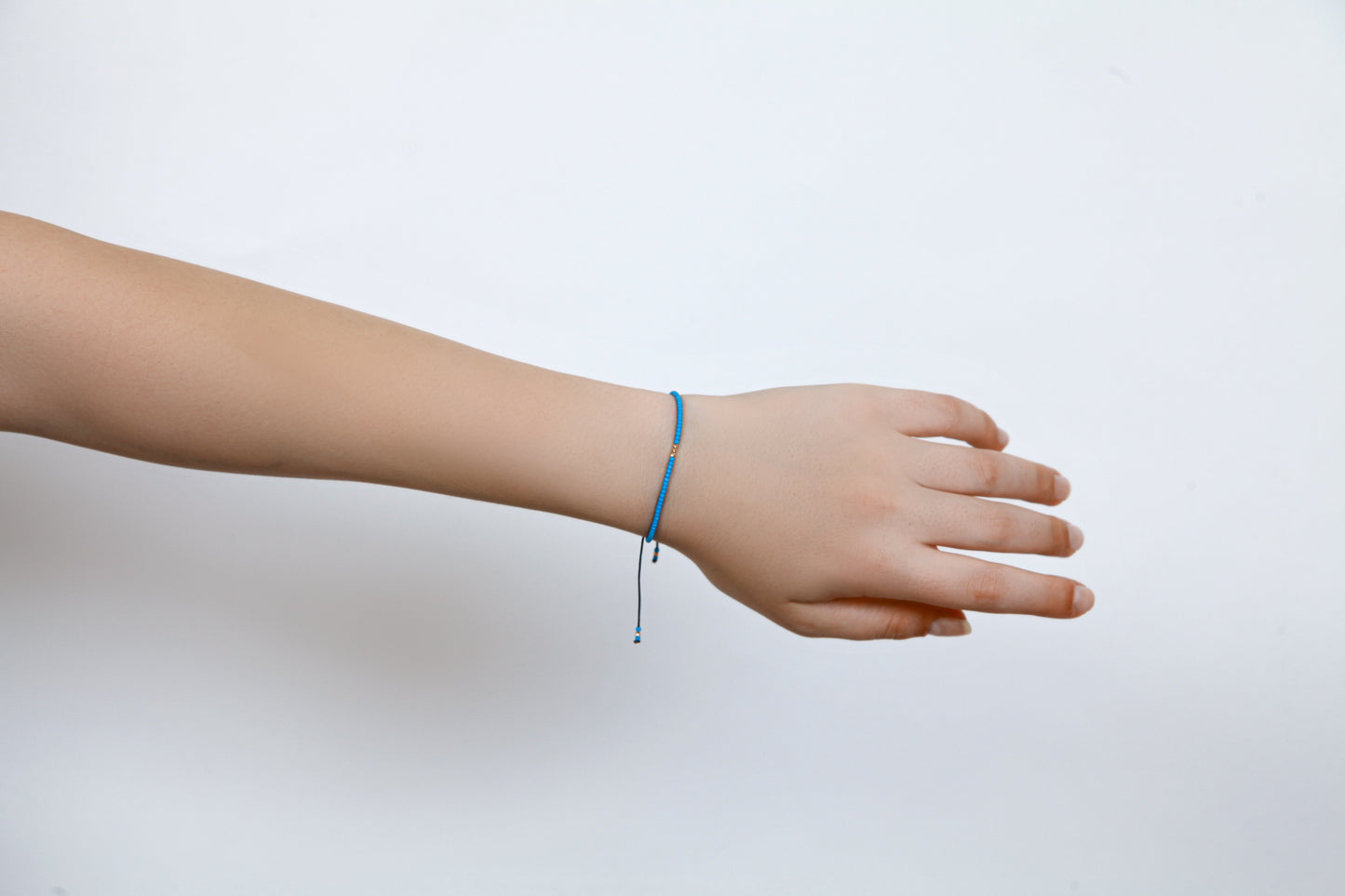 Blue String Bracelet with 14K Solid Gold Balls