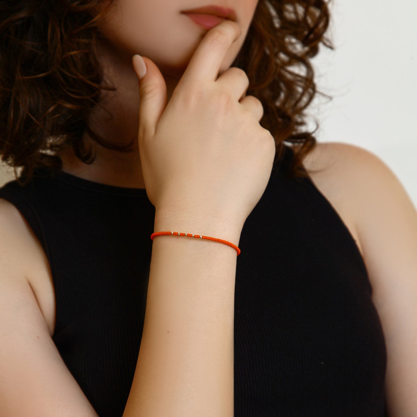 Orange String Bracelet with 14K Solid Gold Balls