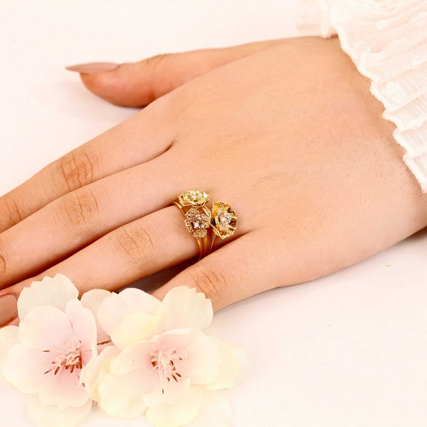 Floral Gold-plated Silver Ring