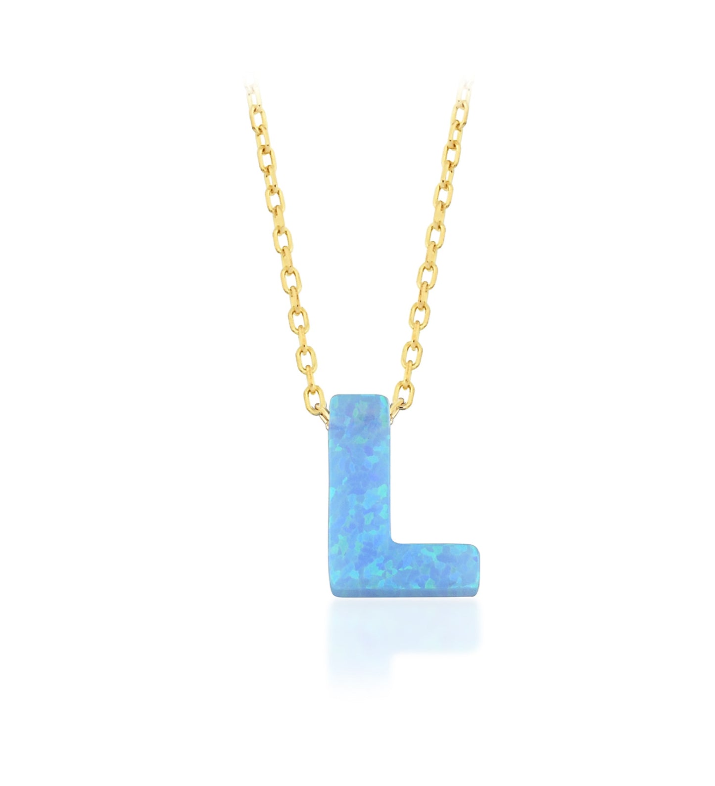 Blue Opal Initial Necklace - "L" letter pendant