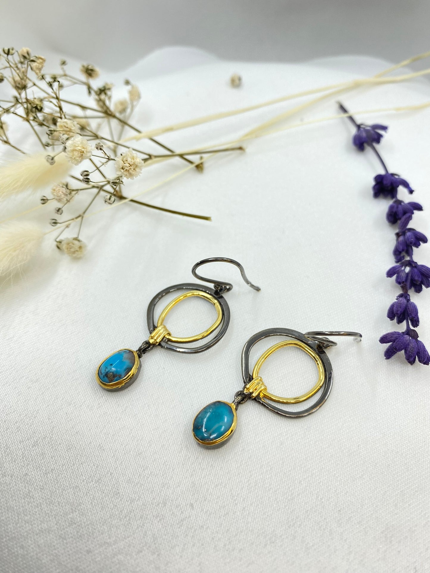Turquoise Boho Style Silver Earrings