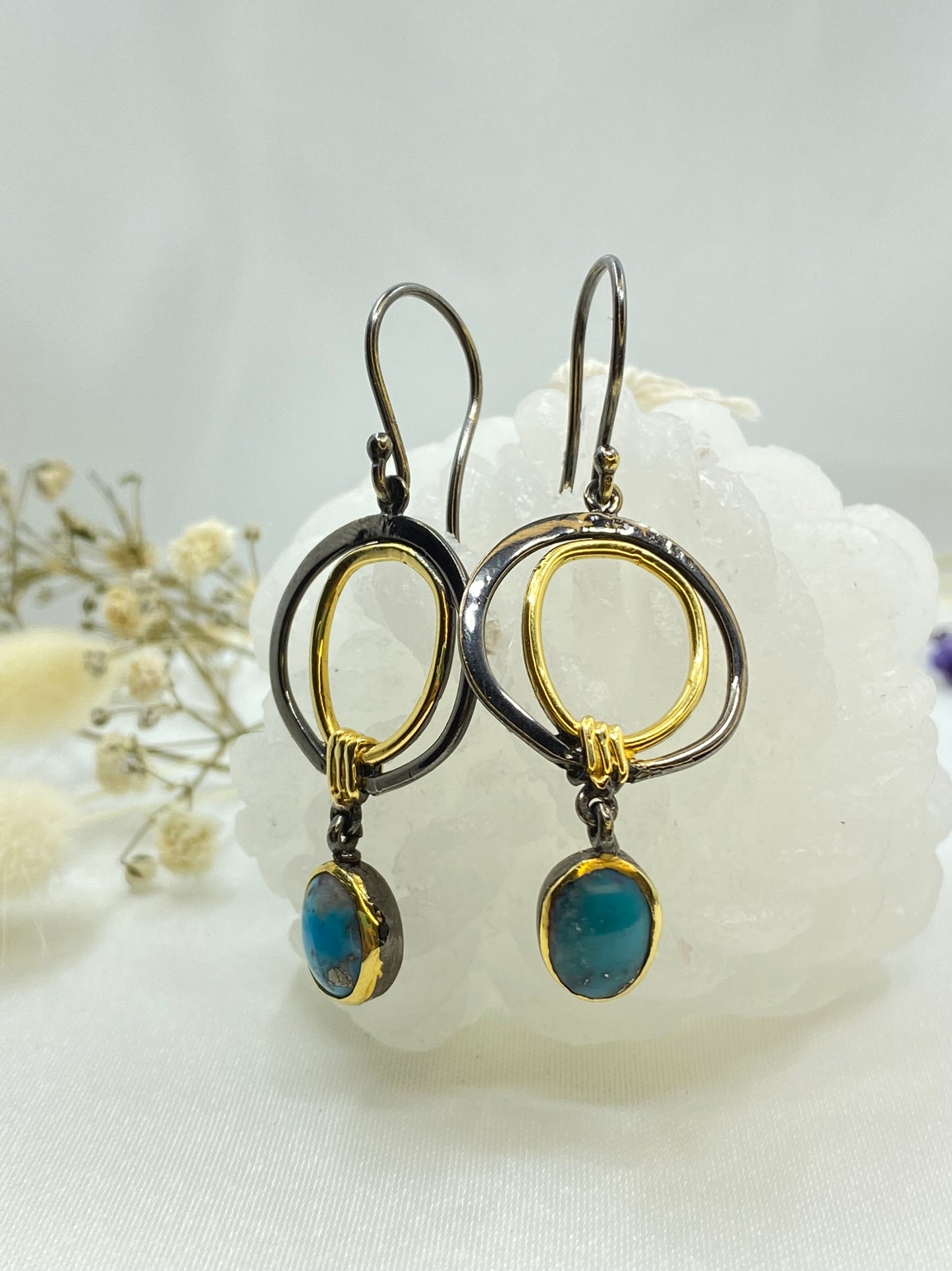 Turquoise Boho Style Silver Earrings