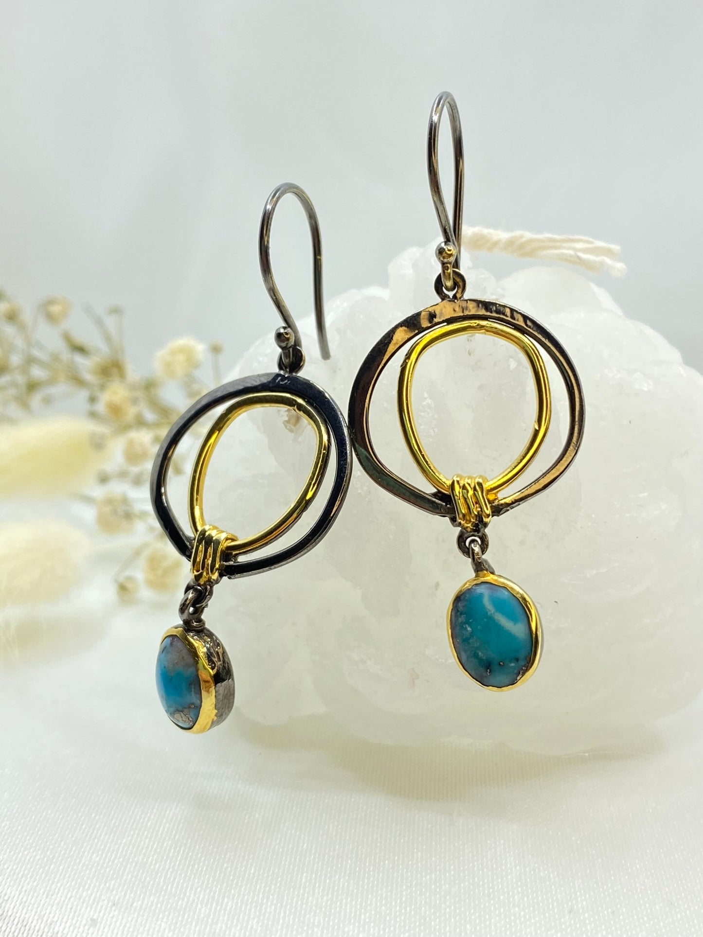 Turquoise Boho Style Silver Earrings
