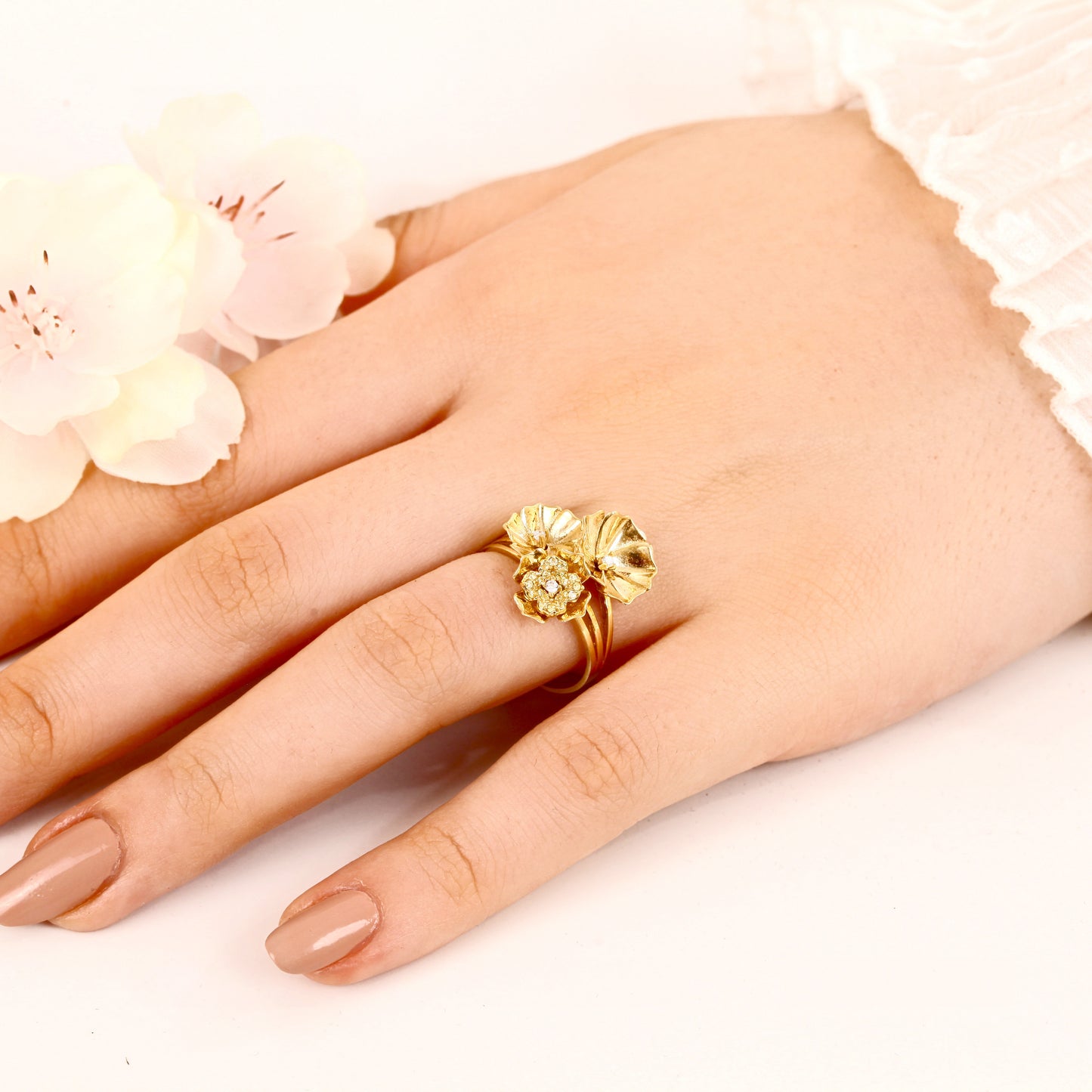 Floral Gold-plated Silver Ring