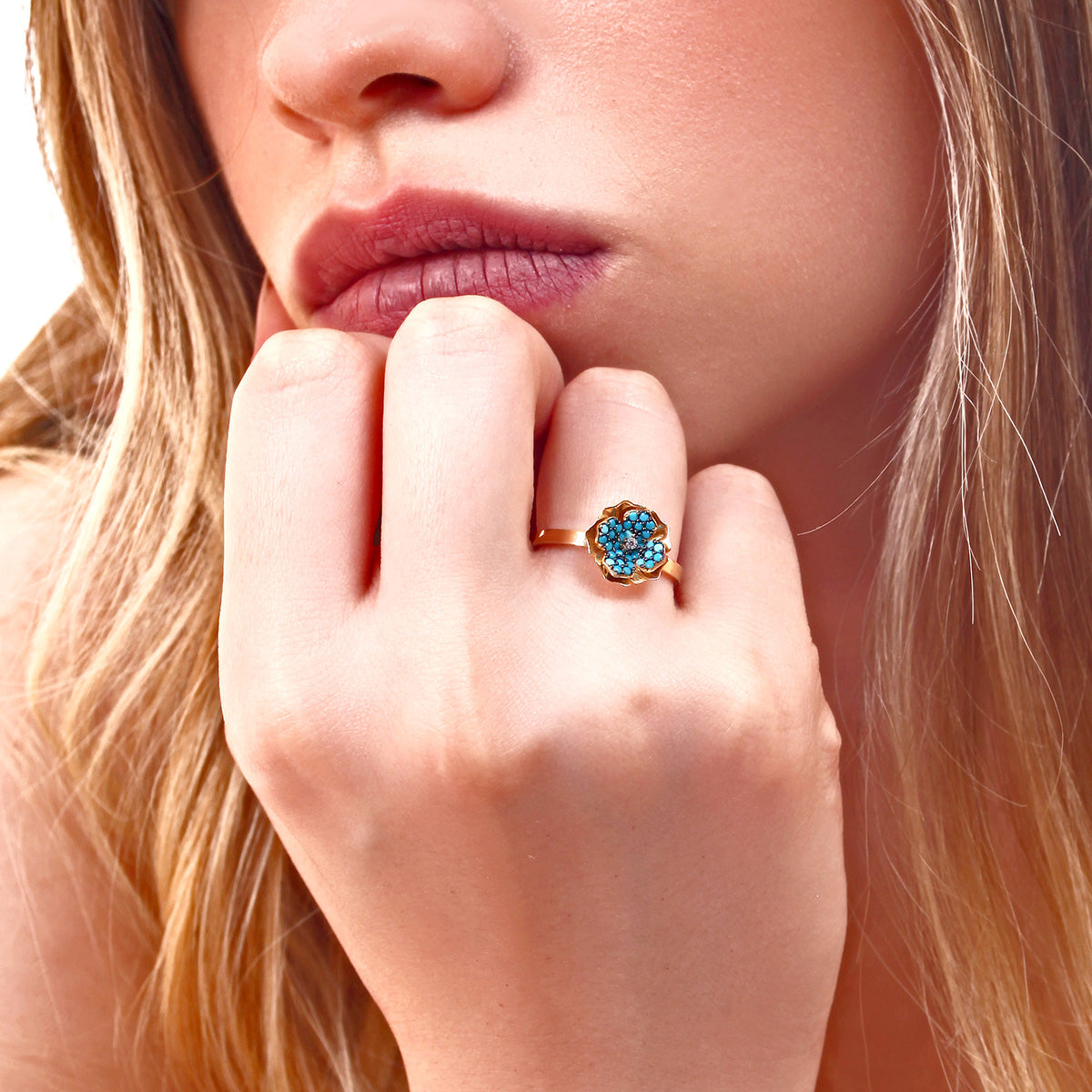 Blue Turquoise Flower Ring