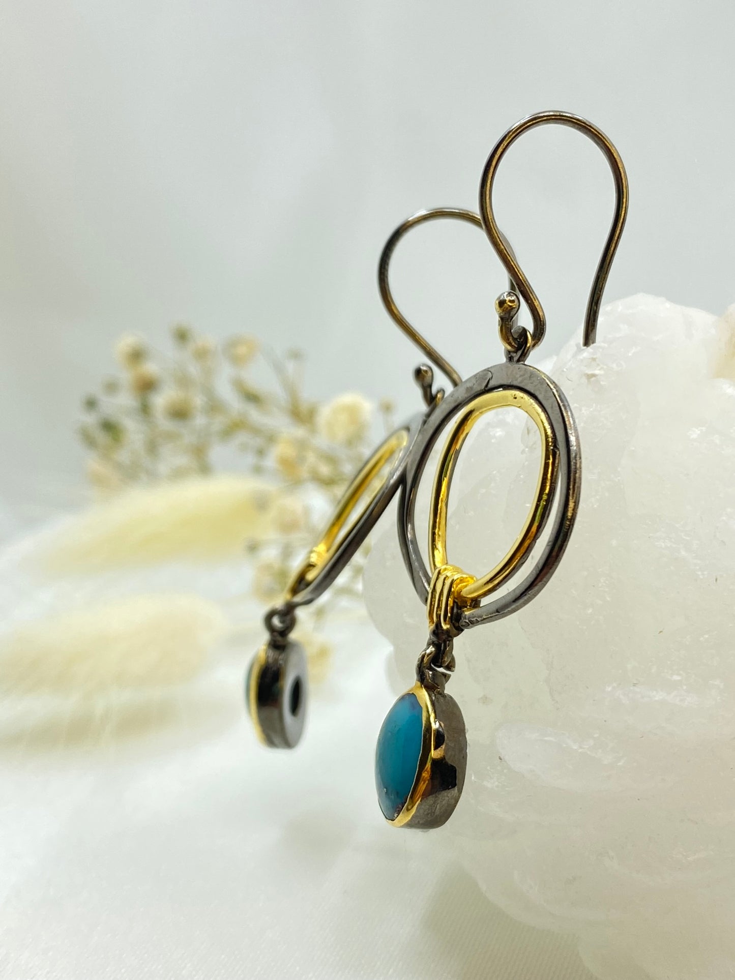 Turquoise Boho Style Silver Earrings