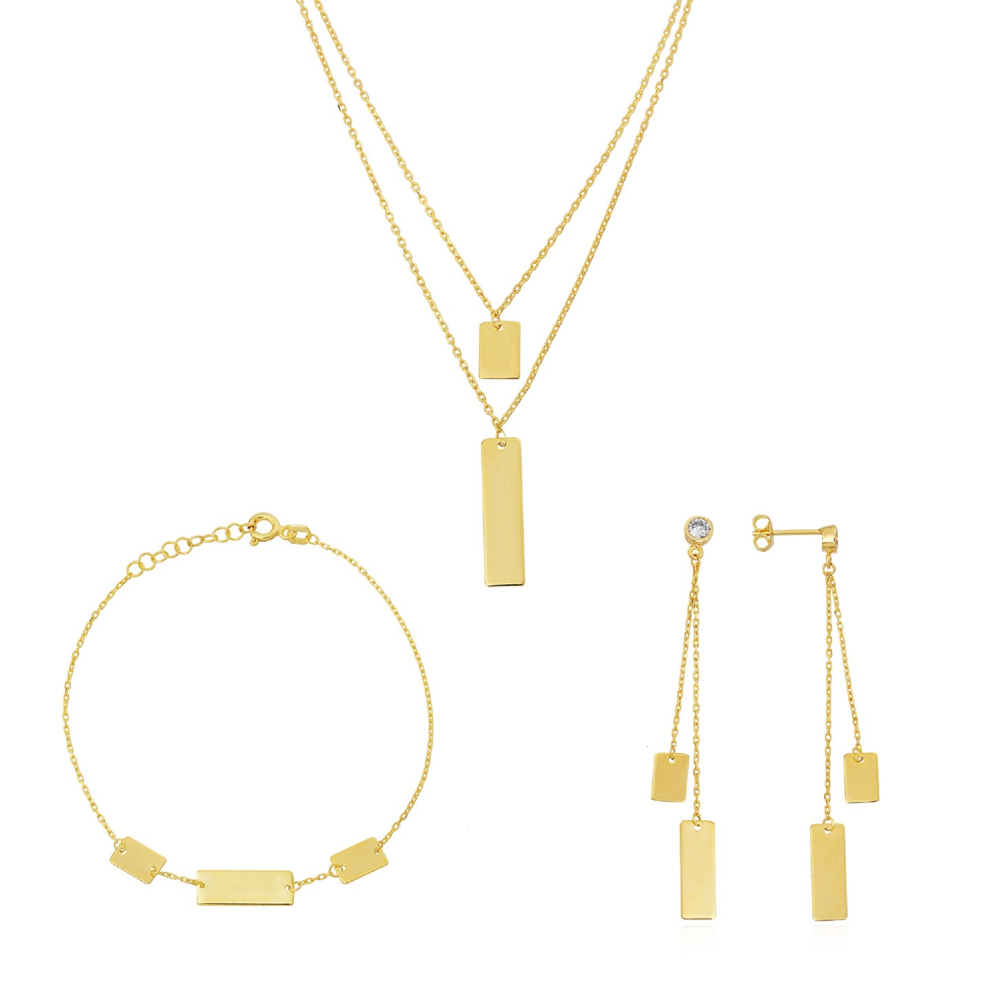 Silver Bar Rectangle Jewelry Set