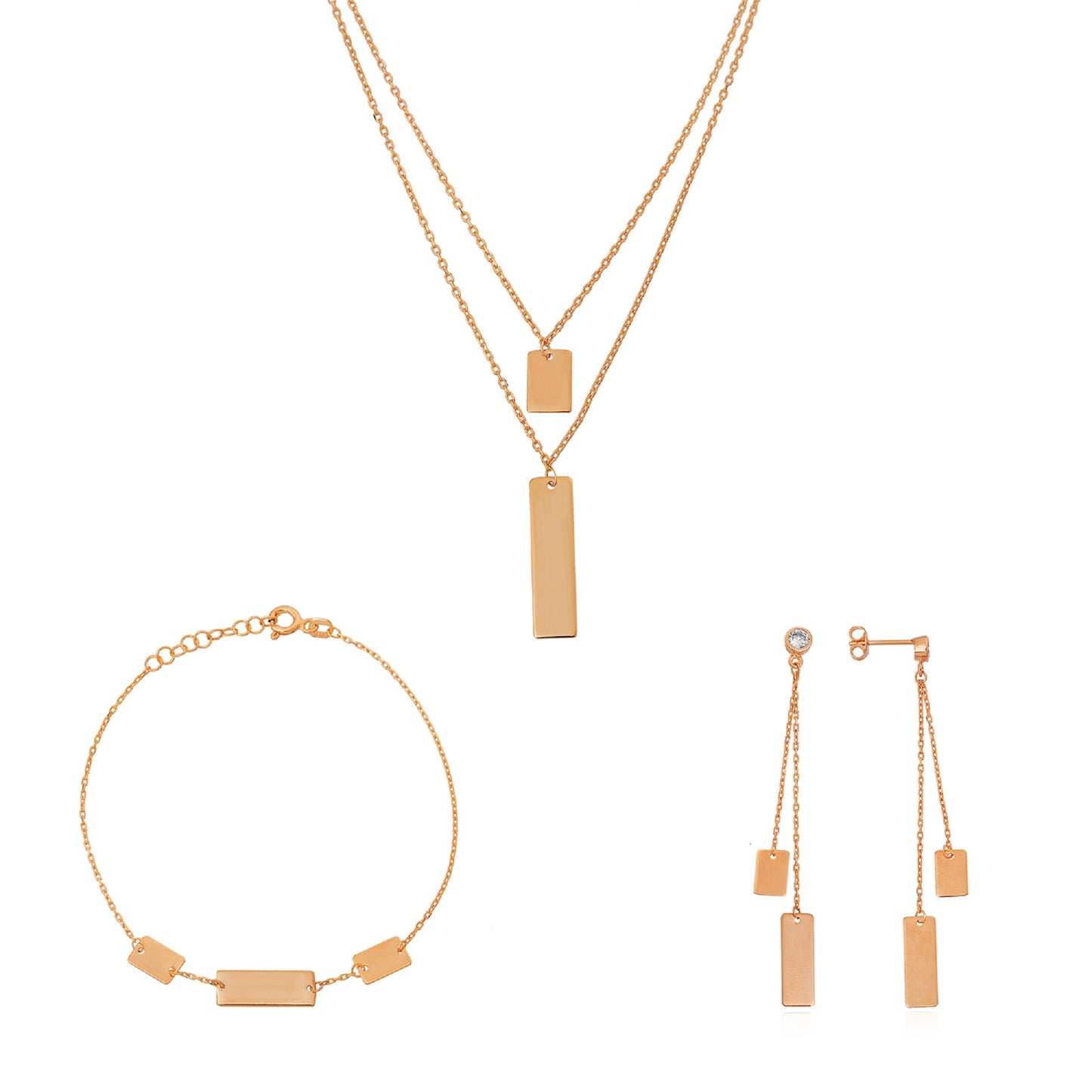 Silver Bar Rectangle Jewelry Set