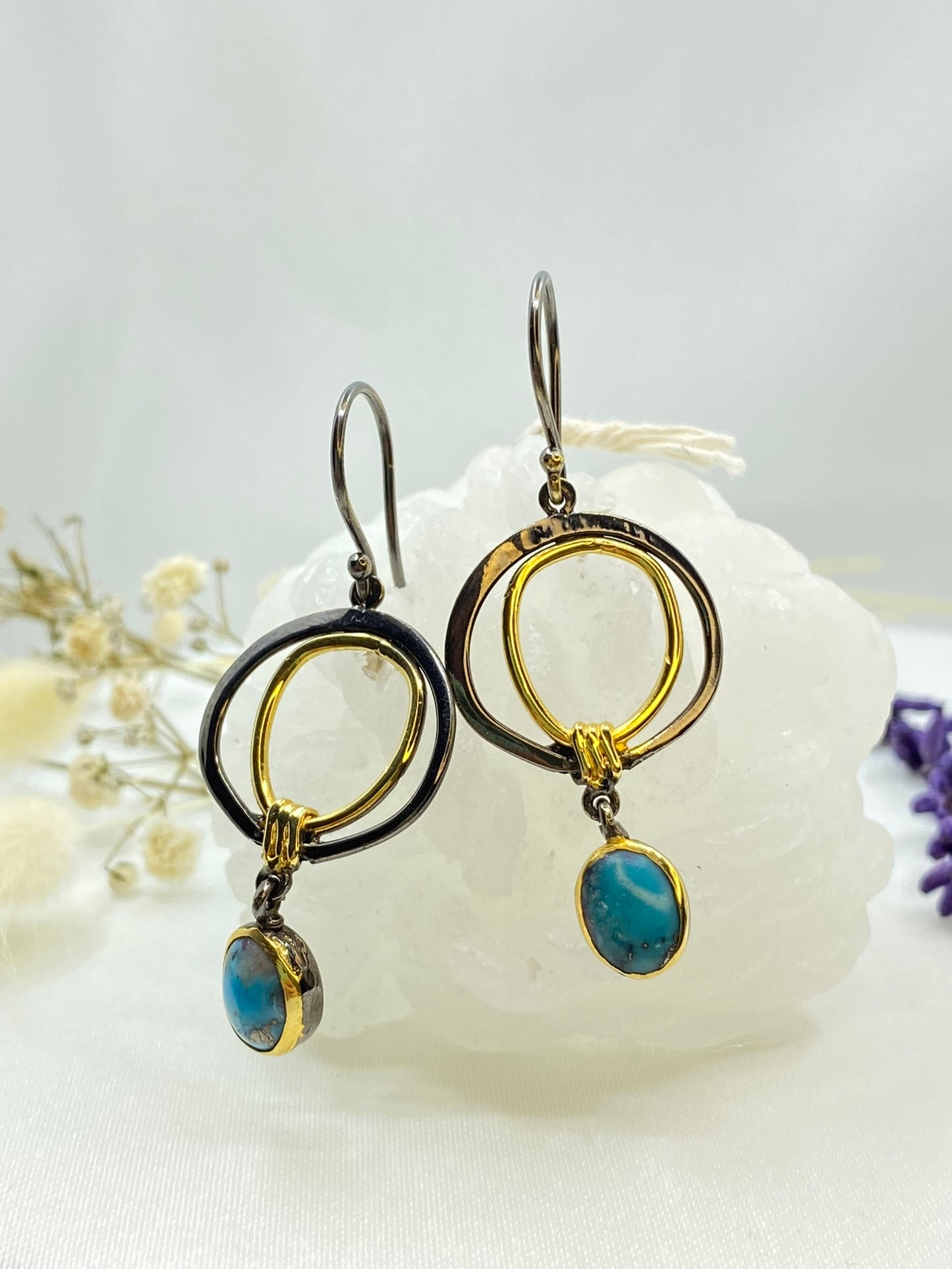 Turquoise Boho Style Silver Earrings