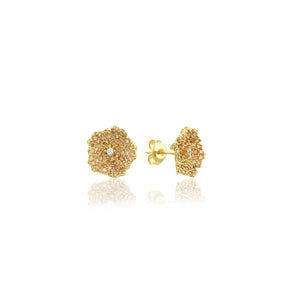 Enchanting Zircon Flower Earrings - Botanical Studs with Gold Plating