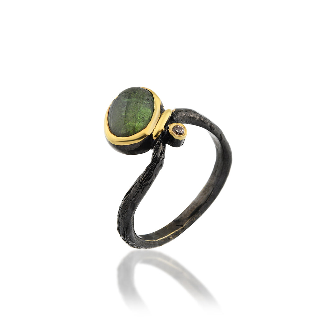 Green Tourmaline Ring with Small Zircon