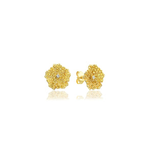 Enchanting Zircon Flower Earrings - Botanical Studs with Gold Plating