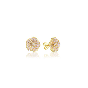 Enchanting Zircon Flower Earrings - Botanical Studs with Gold Plating