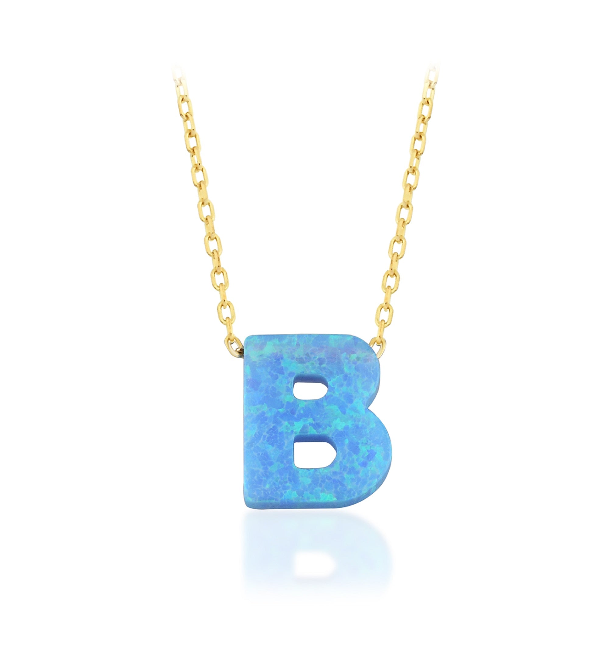 Blue Opal Initial Necklace - B letter Pendant