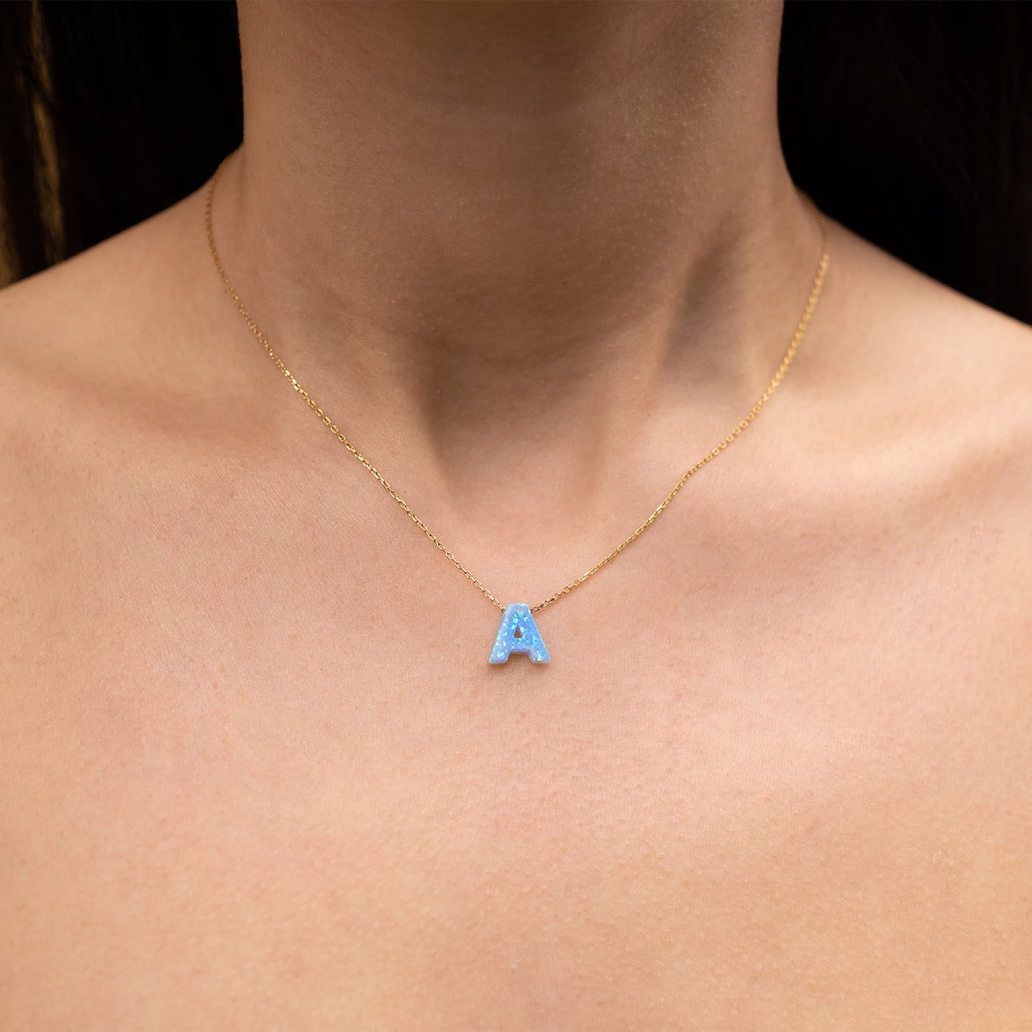 Blue Opal Initial Necklace - A letter pendant