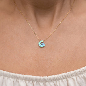 Blue Opal Initial Necklace - "G" letter pendant