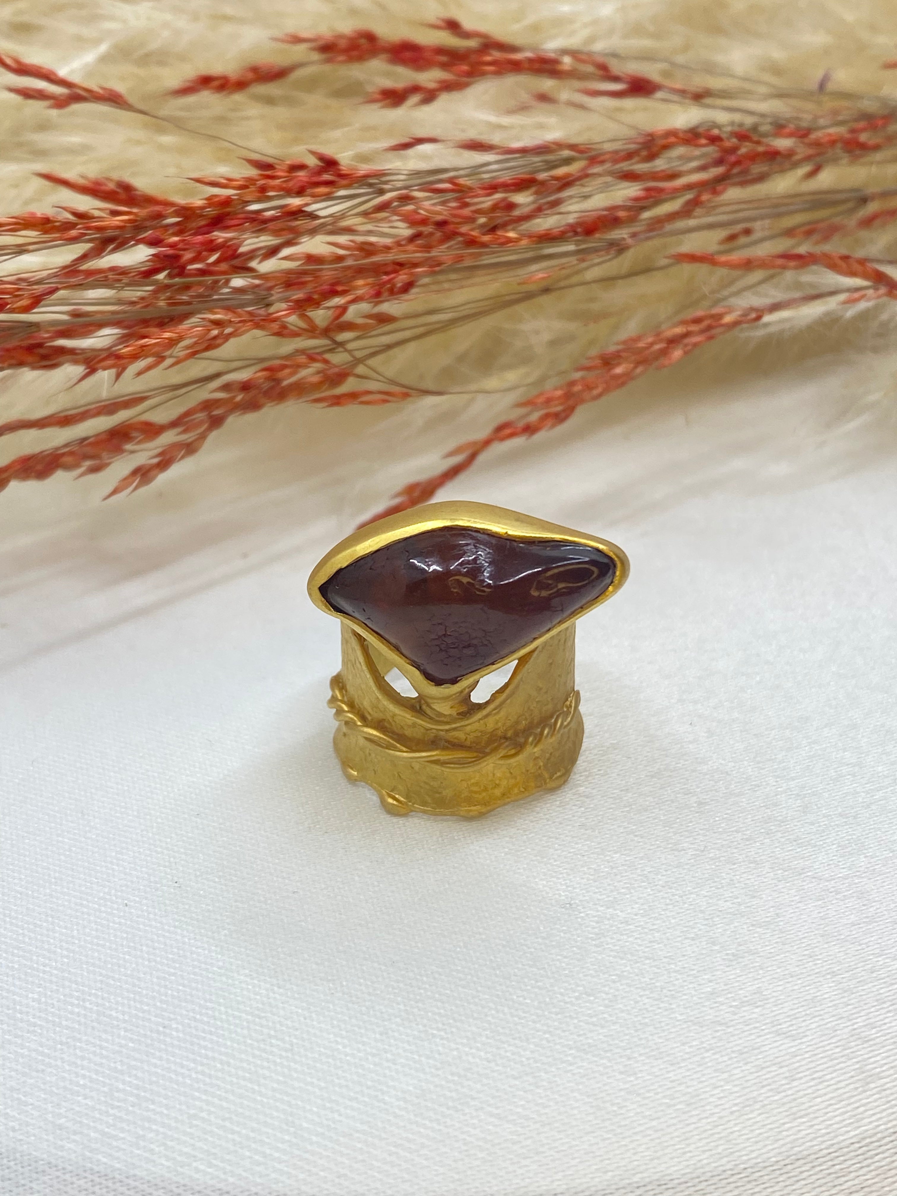 14k Gold-Plated Amber Ring