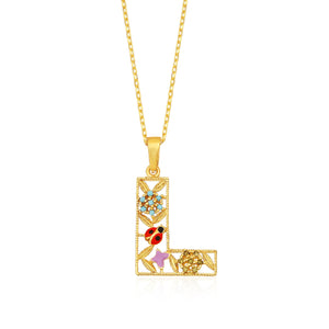Floral "L" Letter Necklace - Gold Plated Initial Silver Charm