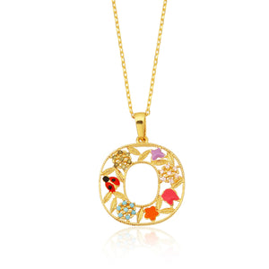Floral "O" Letter Necklace - Gold Plated Initial Silver Charm
