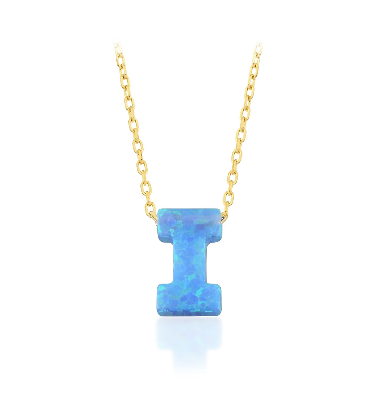 Blue Opal Initial Necklace - "I" letter pendant