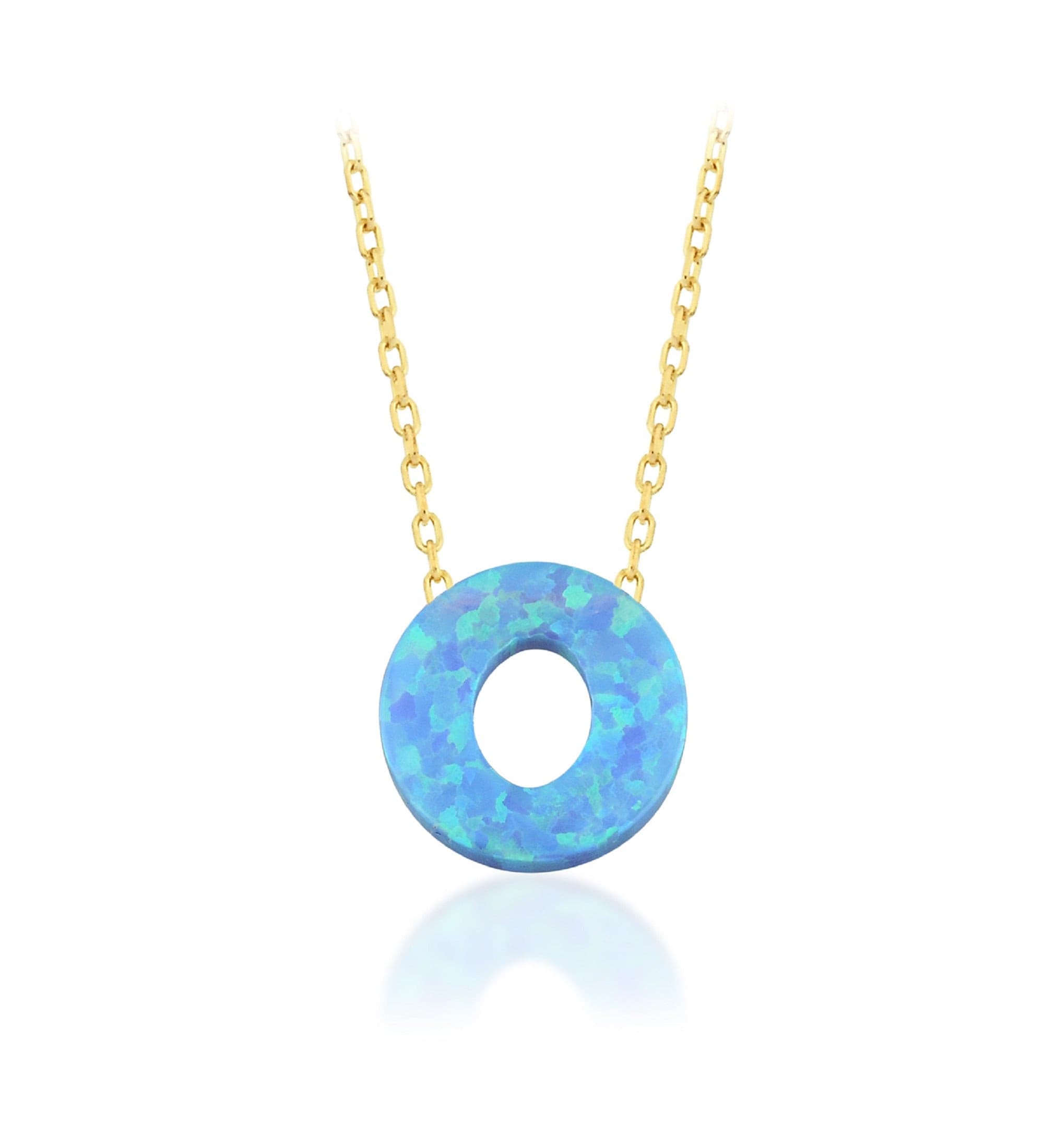 Blue Opal Initial Necklace - "O" letter pendant