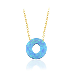 Blue Opal Initial Necklace - "O" letter pendant