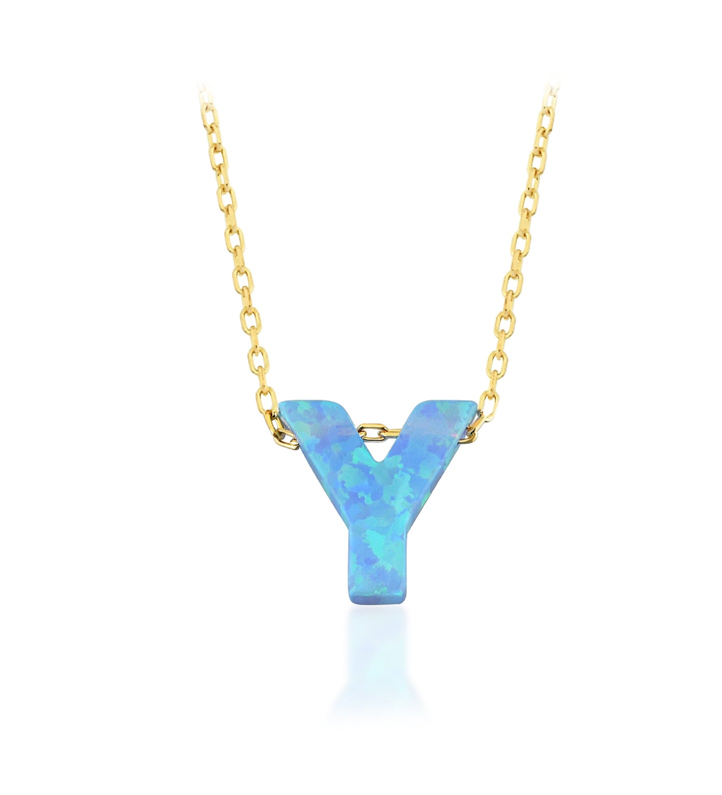 Blue Opal Initial Necklace - "Y" letter pendant
