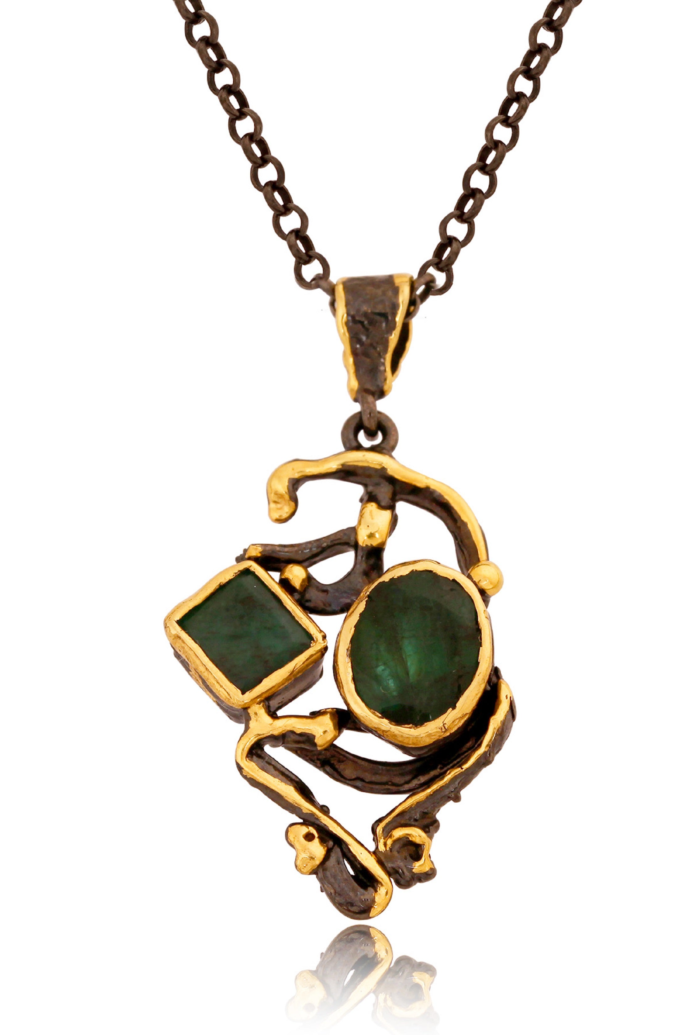 Emerald and labradorite silver necklace