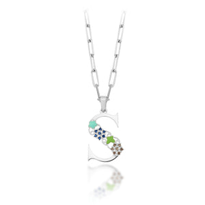 Floral "S" Letter Necklace - 925 Initial Sterling Silver Charm