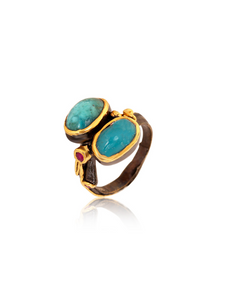 Turquoise with Root Ruby Ring