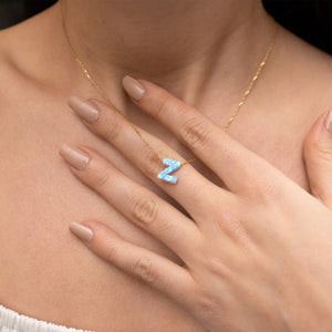 Blue Opal Initial Necklace - "Z" letter pendant