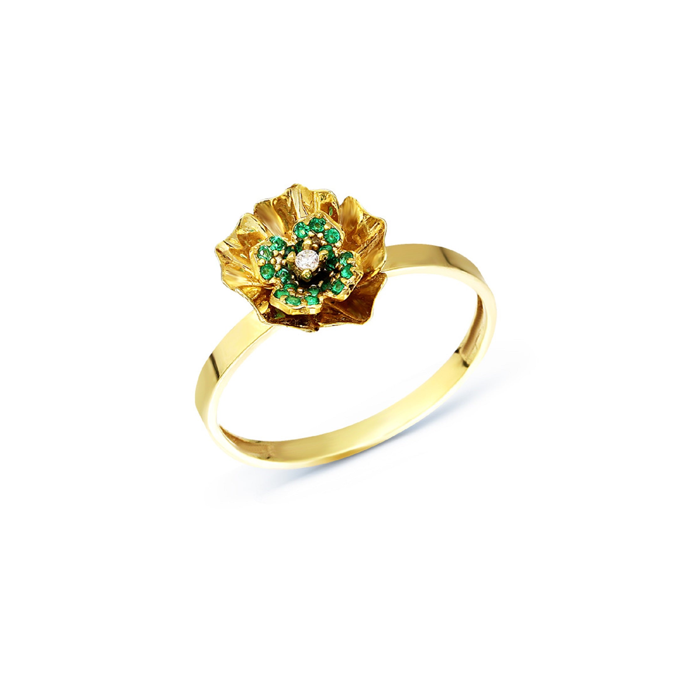 Green floral gold plated Ring